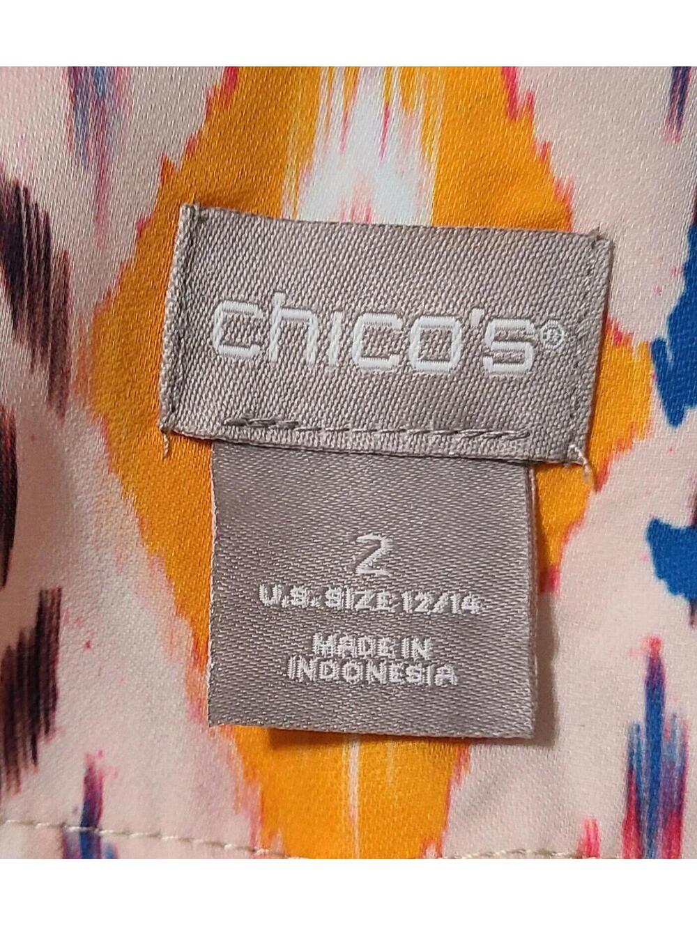 Chicos Ikat Print Poncho Blouse Womens Sz 2 (12/14) Multicolor Tunic Top Resort - Picture 5 of 7